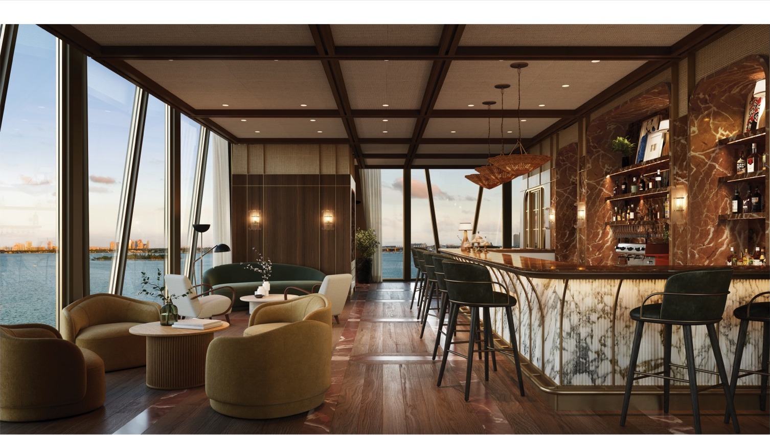 Resident's Great Room and Lounge at Villa Miami — library, intimate seating, fireplace lounge for residents.